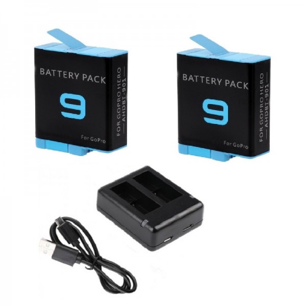 Набір: зарядний пристрій + 2 акумулятора для GoPro Hero 10, 9 Black